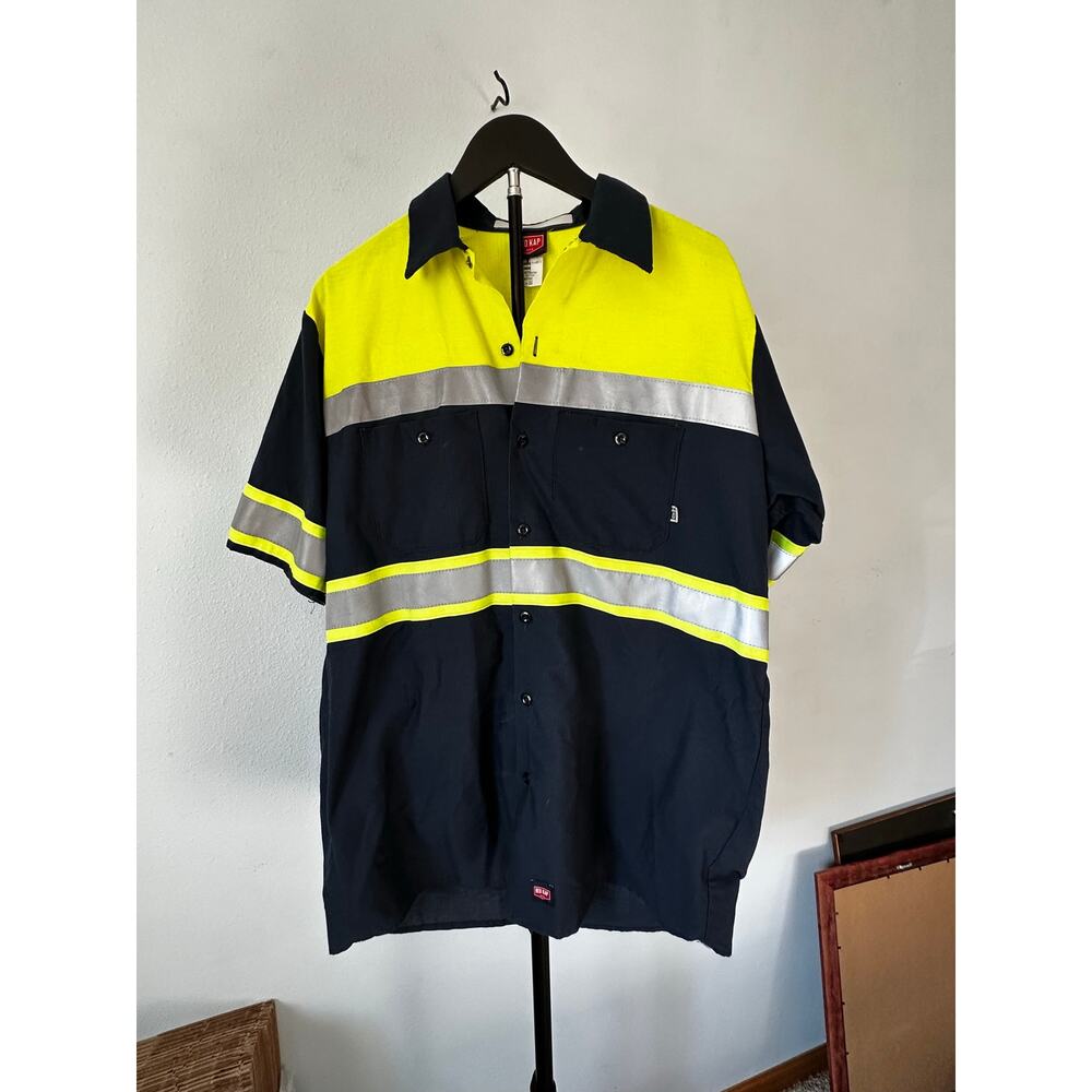 Red Kap Men's Hi-Vis Color Block Short Sleeve Ripstop Work Shirt - Size L